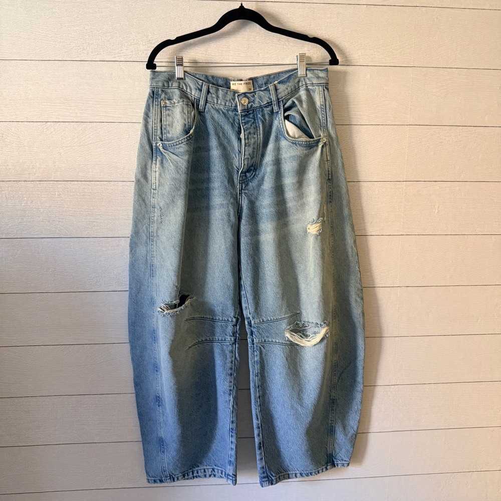 We The Free Good Luck Mid Rise Barrel Jeans in Barnyard Blue Size 29 - Picture 3 of 10